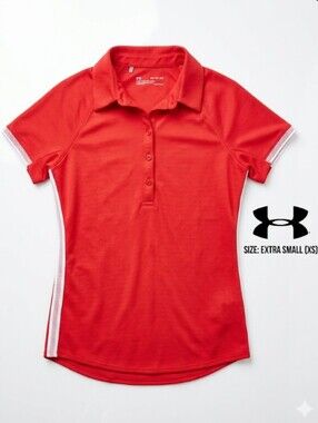 Under Armour Women's Extra Small Red Polo Shirt Short Sleeve Mesh Stripe Golf